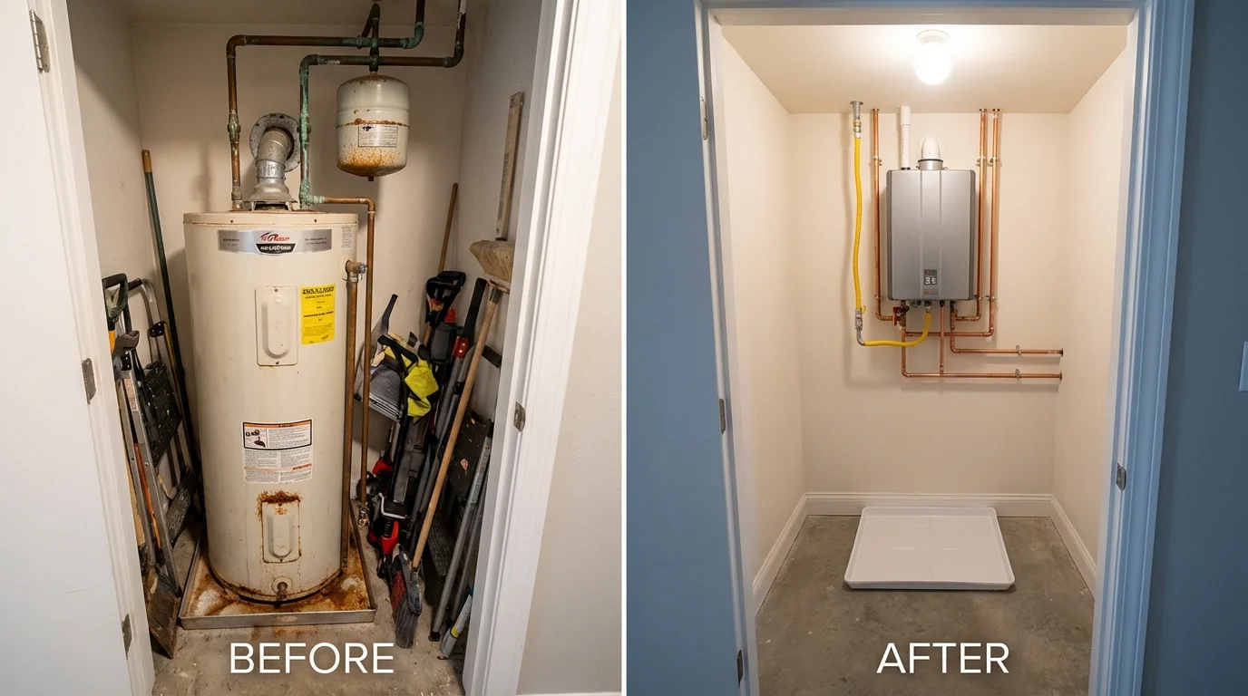 Tank water heater versus wall-mounted tankless unit comparison for Carmel, ME homeowners